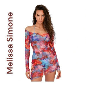 NWT Melissa Simone Yanis Mini‎ Mesh Dress in Multi / Size M